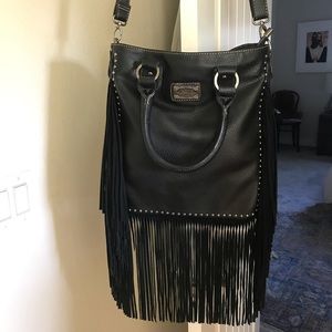 Large Trinity Ranch Black Leather Fringe Purse